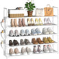 OYREL 5 Tier Shoe Organizer, 33.3in Wide x 11.2in Deep x 35.6in Tall, Black Metal and Plastic Shoe Rack with Side Bag, Holds 20-25 Pairs of Shoes - color: White, size: 5 Tier