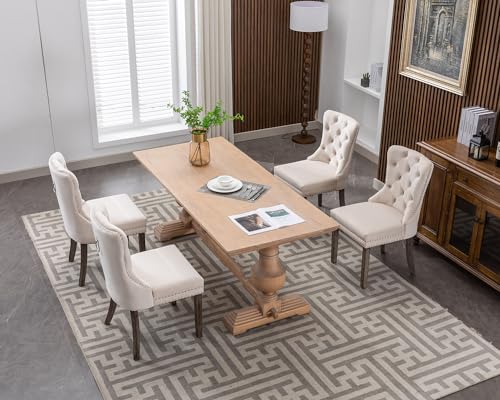 KCC Velvet Dining Chairs Set of 2, Upholstered High-end Tufted Dining Room Chair with Nailhead Back Ring Pull Trim Solid Wood Legs, Nikki Collection Modern Style for Kitchen, Beige - color: Beige, size: Set of 2