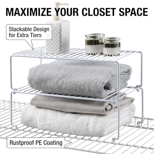 4-Pack Kitchen Cabinet Shelf Riser - Stackable Cupboard Organizer & Wire Rack for Pantry, Spice Organization, Desk & Bathroom, Rustproof Metal Closet Shelves, White (15.7" L x 8.5" W) - size: Large Stackable, style: 4-PACK