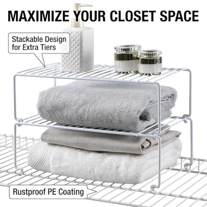 4-Pack Kitchen Cabinet Shelf Riser - Stackable Cupboard Organizer & Wire Rack for Pantry, Spice Organization, Desk & Bathroom, Rustproof Metal Closet Shelves, White (15.7" L x 8.5" W) - size: Large Stackable, style: 4-PACK