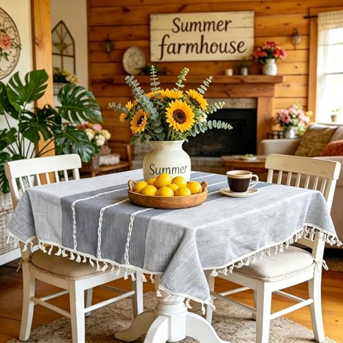 Gray Square Tablecloth 36 x 36 inch, Summer Rustic Farmhouse Grey Table Cloth, Small Linen Table Cover for Round Coffee Table, Side Nightstand Cover for Top, Dresser Cloth Topper, Boho Table Decor - color: Grey, size: 36" x 36" (Square)