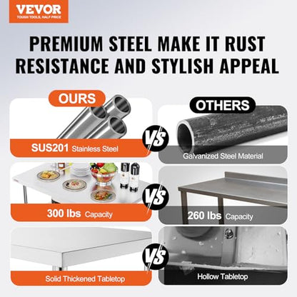 VEVOR Stainless Steel Foldable Work Table, 30 * 48 Inch Heavy Duty Food Outdoor Double Layer Stainless Steel Worktable for Commercial Kitchen Restaurant - size: Double layer 30"*48", style: Foldable