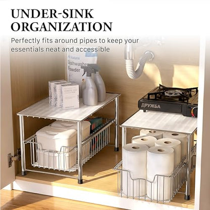 Simple Houseware Chrome Metal Stackable Storage Rack, 16.75 in L x 10.8 in W x 10.25 in H - color: Chrome