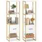 Giantex 4-Tier Bookshelf with Drawer Set of 2, Narrow Bookcase w/ 4 Open Shelves & Metal Frame, Modern Storage Organizer Shelving Unit, Freestanding Display Rack for Bedroom Living Room - color: White+gold