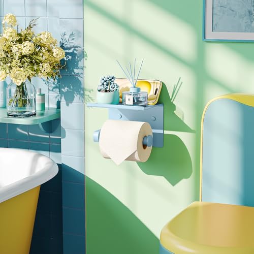 Toilet Paper Holder with Shelf Wall Mounted Toilet Paper Roll Dispenser | Heavy Duty Stainless Steel Sky Blue - color: I-sky Blue