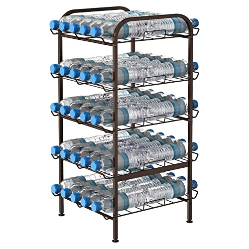 smusei 5 Tier Water Bottle Organizer Vertical Free Standing Storage Shelf Metal Beverage Rack Dispenser Large Capacity Bottled Water Holder Stand for Kitchen Party Pantry, Bronze - size: 5 Tier