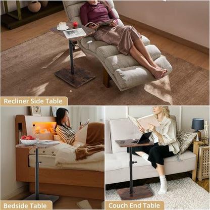 TV Trays for Eating on Couch - Height Adjustable C Shaped End Table with 360° Swivel, Slide Under Sofa Side Table for Small Spaces, Snack Table for Bed Chair Living Room Bedroom Laptop, Rustic Brown - color: Rustic Brown
