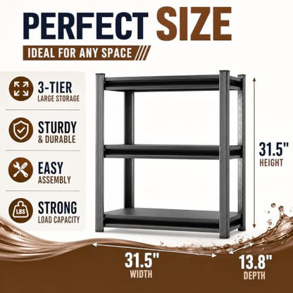 3 Tier Metal Bookshelf, Adjustable Tall Bookcase, Heavy Duty 1800 LBS Modern Deep Book Shelf, Bolt-Free Storage Shelves for Living Room, Home Office, Garage, 31.5" Wx 13.8" Dx 31.5" H - size: 3 Tier-31.5"Wx 13.8"Dx 31.5"H