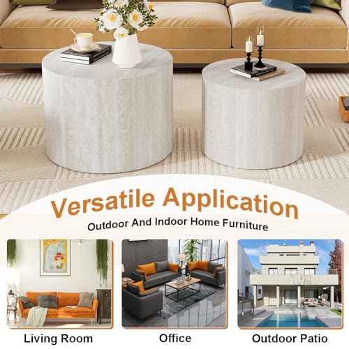 Round Nesting Coffee Table Set of 2 Modern Small Round Travertine Coffee Tables Travertine End Side Table Circle Nested Coffee Tables for Living Room (Travertine B) - color: Walnut Regular