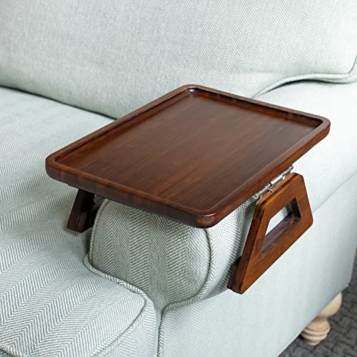 Shamrock Home Bamboo Trayble Couch Arm Table, Clip On Tray Sofa Table for Couches. Sofa Arm Tray, Armchair Table for TV Dinners, Remotes, Drinks and Snacks - 13.75 x 9.5inch, Brown - color: Brown, size: Regular 13.75 x 9.5", style: Bamboo Rectangular
