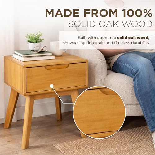 Scandinavian Nightstand - Pine Bedside Table - with Drawer | Solid Wood Construction, 18.5 x 16.93 x 15.75 in, Light Natural Finish, Square Shape, Leg Base, Easy Assembly