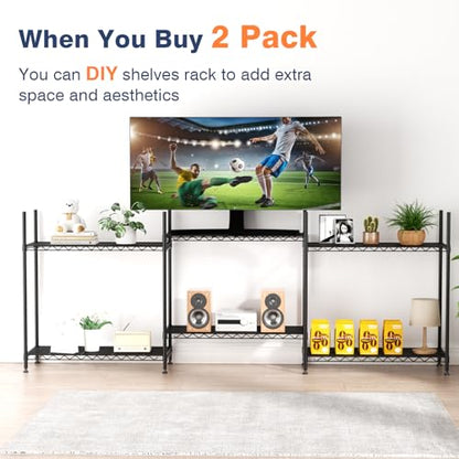 3 Tier Wire Shelf,Black Adjustable Metal Storage with Wheels | Heavy Load Capacity 900 lbs,Height Adjustable Design,35.4"Wx17.7Dx36.5H,Lockable 360°Wheels,Large Storage Space - color: 3-tier Black-35.4"x17.7" X36.5"(wxdxh)