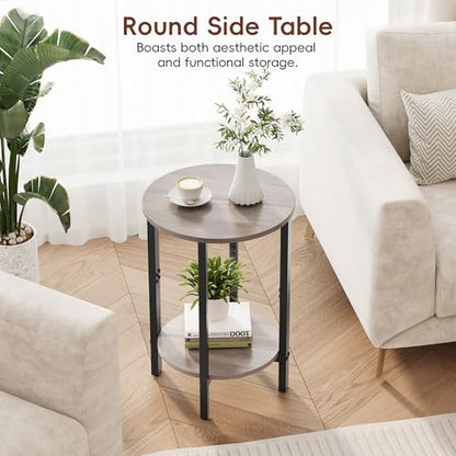 Vagusicc Side Tables Small End Tables, Set of 2 Half Round Side Table for Living Room, 2 Tier Couch Side Table, Small Round Coffee Table Accent Table, Thin Sofa Table Narrow Entryway Table, Grey - color: Greige