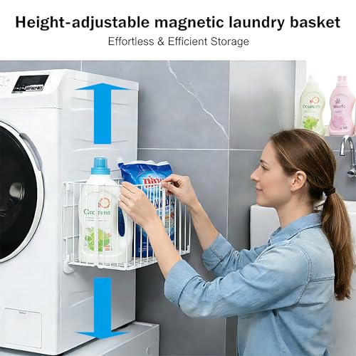 Magnetic Collapsible Laundry Basket, Foldable Metal Laundry Hamper for Washing Machine Side, Space Saving Pop Up Hamper, Laundry Room Organization and Storage (White) - color: White
