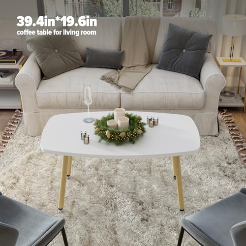 WOHOMO Folding Coffee Table 39.3'' White Coffee Tables for Living Room Portable Simple Modern Rectangular Center Table for Small Spaces, No Assembly, White - color: White-htp