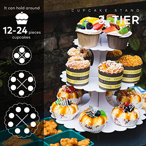 3-Tier White Cupcake Stand 2-Pack, Premium Dessert Display Tower, Heart Handle Design, Easy 60-Second Assembly, Wedding Birthday Baby Shower Party Decoration - color: White 2 Pack