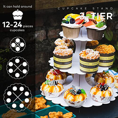 3-Tier White Cupcake Stand 2-Pack, Premium Dessert Display Tower, Heart Handle Design, Easy 60-Second Assembly, Wedding Birthday Baby Shower Party Decoration - color: White 2 Pack