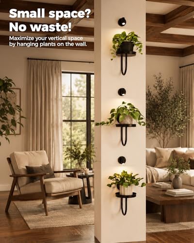 Bamworld Wall Decor Plant Stand with Lights Wall Art Planters Window Plant Hanger Indoor Hanging Planters for Indoor Plants for Living Room Black