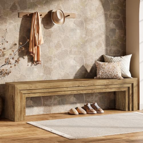 Tribesigns 71" Extra Long Entryway Bench, Farmhouse Bed Bench (Brown) | Modern Wooden Shoe Bench Indoor Seating with Layered Design for Hallway, Bedroom, Living Room, Sofa Back, Dining Room - color: Brown