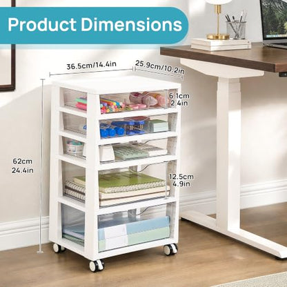Vtopmart Plastic Drawer Storage Rolling Cart with Wheels, 5-Tier Drawer Organizer for Art Crafts Supplies, Home Office Supplies, Toys, Under Desk Storage for Office, Craft Room, Bedroom, Classroom - style: 5 Tier 5 Drawers