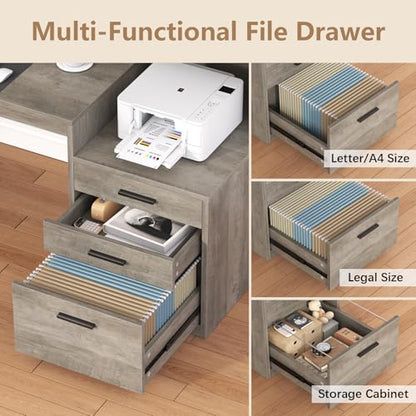 YOMILUVE Executive Computer Desk with 3 Drawers & Storage Shelves, 65 Inch Home Office Desk with File Drawer & Cabinet, Writing Study Desks with Monitor Stand & Printer Shelf, Executive Desk, Grey - color: Grey
