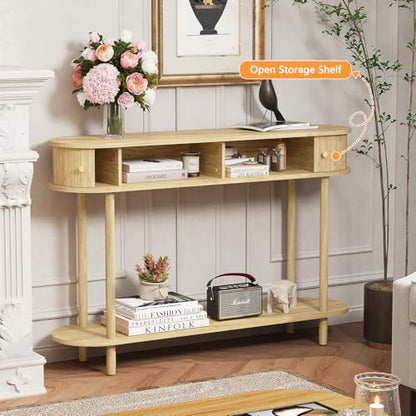 ARTPOWER 47.2" Modern Entryway Table with Wood Tambour Door, Accent Behind Couch Sofa Console Table with Storage, Fluted Side Table for Hallway, Living Room, Foyer, Natural Wood - color: Natural Wood
