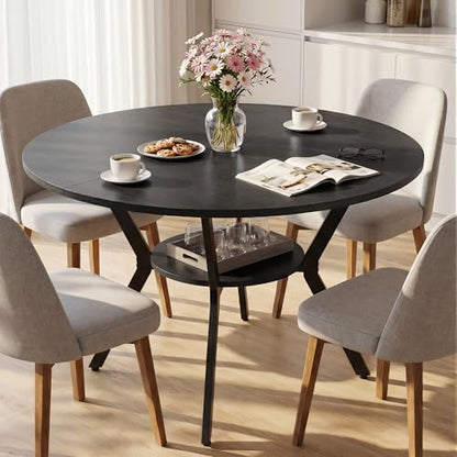 Miereirl 42.13" Round Dining Table for 4, Modern Kitchen Table with Open Storage Shelf, Wood Dining Table for Dining Room, Apartment, Small Spaces - color: Black