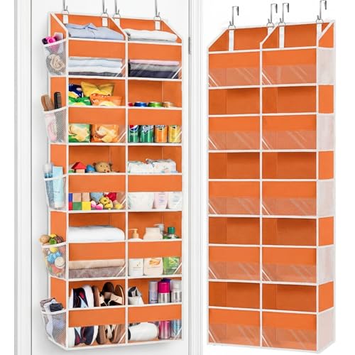 Over The Door Organizer 5 Tiers, Extra Large Behind Door Storage of 10 Compartments, 80 lbs Weight Capacity Hanging Storage Organizer with Clear Window Kids Toys,Shoes,Diapers,Room Storage,Orange - color: Orange, size: 5 Tiers