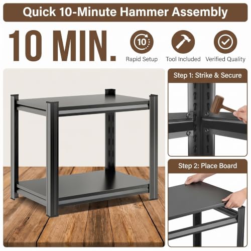 2 Tier Metal Bookshelf, Adjustable Tall Bookcase, Heavy Duty 1200 LBS Modern Deep Book Shelf, Bolt-Free Storage Shelves for Living Room, Home Office, Garage, 13.8" Wx 11.8" Dx 22.0" H - size: 2Tier-13.8"Wx 11.8"Dx 22.0"H