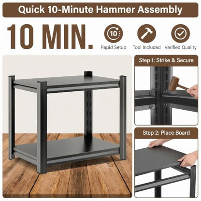 2 Tier Metal Bookshelf, Adjustable Tall Bookcase, Heavy Duty 1200 LBS Modern Deep Book Shelf, Bolt-Free Storage Shelves for Living Room, Home Office, Garage, 13.8" Wx 11.8" Dx 22.0" H - size: 2Tier-13.8"Wx 11.8"Dx 22.0"H