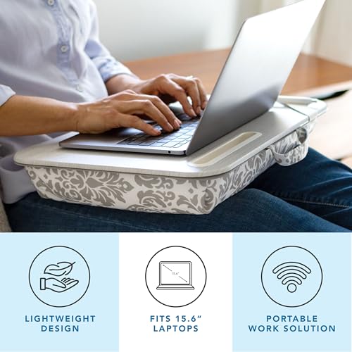 LAPGEAR Designer Lap Desk – Gray Damask, 2-Pack with Storage Basket - color: Gray Damask, size: 2-Pack + Basket