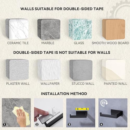 LANC Self-Adhesive Toilet Paper Holder, Matte Black Toilet Tissue Holder Wall Mounted for Bathroom Kitchen Stick On Paper Roll Holder with No Drilling Rustproof Stainless Steel, Left Rod A8307MB-LF - color: Matte Black, size: Left Hand(Adhesive)