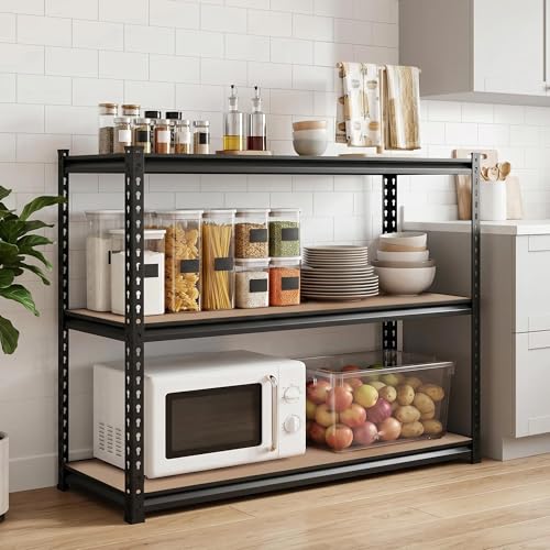 3-Tier Storage Shelving Unit, 60" W x 24" D x 36" H, Carbon Steel Utility Shelves, 1500 lbs Load Capacity, Adjustable Metal Freestanding Garage Shelf for Pantry, Basement, Warehouse, Heavy Duty