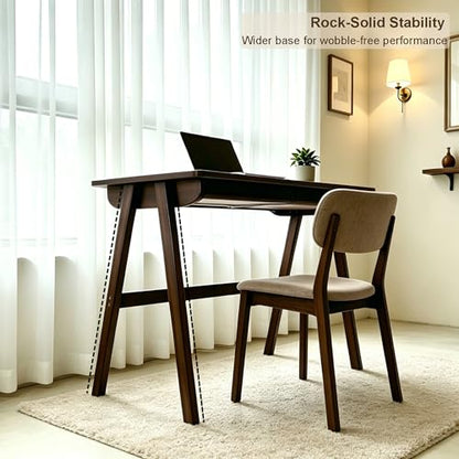 Solid Wood Desk with Drawers, Computer Desk for Home Office, Small Writing Desk for Bedroom & Small Spaces, Sturdy A-Frame, Easy Assembly (Walnut Color, 39inch)