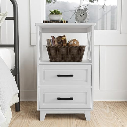 FansaFurn White Farmhouse Nightstand Wooden Rustic End Table Side Cabinet for Bedroom, Living Room, 13" D x 18" W x 28" H(Set of 1) - color: White, size: 13" D x 18" W x 28" H (Set of 1)