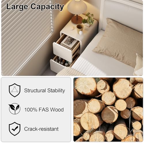 AQIMUELE Narrow Nightstand - Narrow Bedside Table with Drawers, Wood Small Nightstand with Leather Surface for Bedroom, White - 11.8" W - color: White (2 Drawers), size: 11.8"W