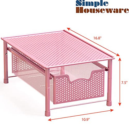 Simple Houseware Stackable Cabinet Basket Drawer Organizer, Pink - color: Pink, size: 1-Tier