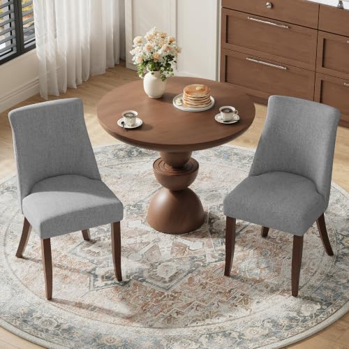 COLAMY Upholstered Dining Chairs Set of 2, Mid Century Modern Kitchen Chairs with Back, Farmhouse Fabric Side Dining Room Chairs with Wood Legs for Dining Room Restaurant, Light Grey - color: Light Grey, size: Set of 2