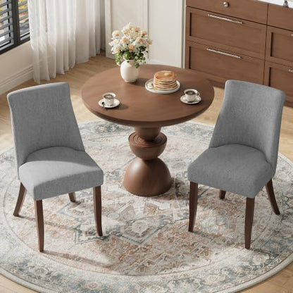 COLAMY Upholstered Dining Chairs Set of 2, Mid Century Modern Kitchen Chairs with Back, Farmhouse Fabric Side Dining Room Chairs with Wood Legs for Dining Room Restaurant, Light Grey - color: Light Grey, size: Set of 2