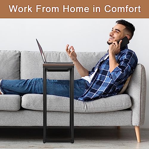 C-Shaped End Table, for Living Room, Bedroom, Small Spaces, TV Tray Couch Side Tables Laptop Table, Rustic Brown and Black - color: Brown