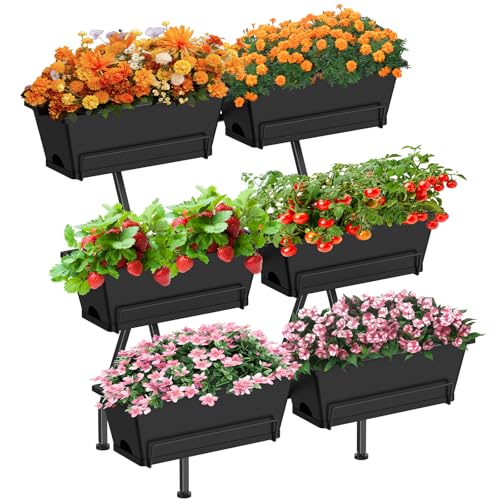 3-Tier Vertical Garden Planter with 6 Boxes, 31" Tall Raised Garden Bed | with Adjustable Feet, Suit for Herbs, Flowers, Vegetables, Ideal for Indoor, Outdoor, Patio, Balcony, Deck Use, Black - color: Black, size: 3-Tier