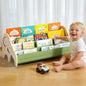 LAMU Kids Bookshelf, 4 Tier Solid Pine Wood Toddler Bookshelf, Book Shelf for Kids Rooms, Portable Montessori Bookcase, Childrens Book Storage Display for Baby's Bedroom Nursery Playroom (Elephant)
