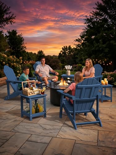 LUE BONA Small Outdoor Side Table, 2-Tier HDPE with Rail, Prussian Blue | Outdoor End Table with Rail for Patio, Deck, Poolside, Weather Resistant HDPE, Low Maintenance, Easy to Clean - color: Prussian Blue