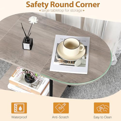 Small Coffee Table,35.4'' Oval Coffee Table with Storage Shelf & Metal Frame,Low Cocktail Tea Accent Table for Apartment,Modern Mid Century Small Living Room Table,Rustic Grey - color: Grey
