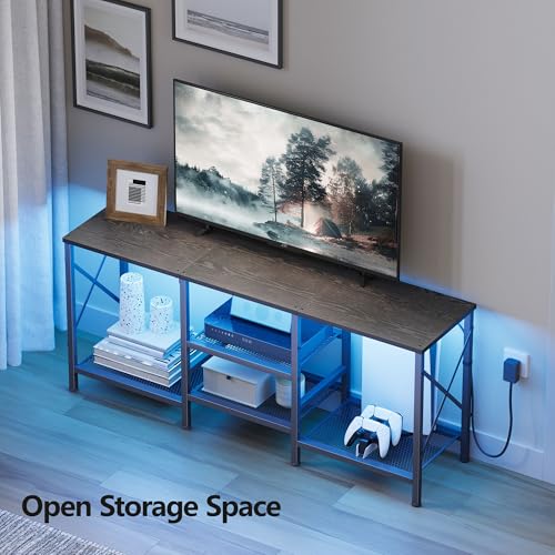 JARHETUN TV Stand with LED Lights for 55 Inch TV, Entertainment Center with 3-Tier Open Shelves, TV Console Table for Living Room, Bedroom, Black - color: Black With Led Light