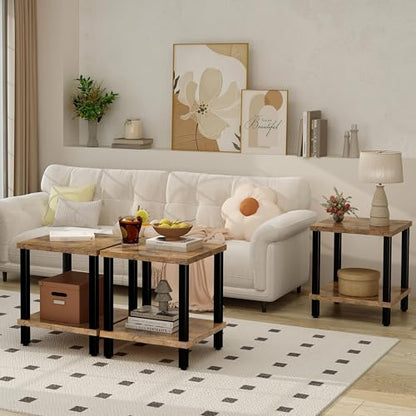 MMEOLUOOK Large End Table Square Side Table Modern Sofa Table 20 Inch Industrial Coffee Table NightStand with 2-Tier Storage Shelf for Living Room Bedroom Rustic Brown MLBZ06R - color: Rustic Brown