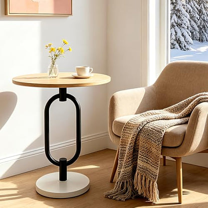 Lightdot Walnut Round Side Table Modern End Table Stable Sofa Side Table Metal Base Integrated Accent Coffee Table Easy Assemble Nightstand for Living Room Bedroom, Small Space - color: Walnut-u