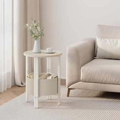 Vagusicc Small Round Side Table End Table, Tall Accent Table with Storage Basket, Set of 2 Half Round Tables Half Moon Tables, Coffee Bedside Tables, Modern Nightstand for Living Room Bedroom, Cream - color: Cream White