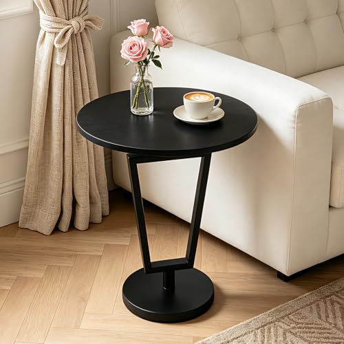 Modern Black Round Side Table 17" x 19" Heavy Duty Metal Pedestal Base Accent Table for Small Spaces End Table for Living Room, Bedroom, Beside Sofa or Couch – Easy Assembly - color: Black-t