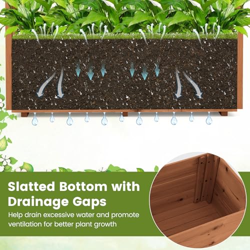 Giantex Raised Garden Bed with Sided Trellis & Roof, 45”x16”x41” Wood Elevated Planter Box, Freestanding Garden Planter Raised Bed for Flowers Herbs Climbing Vines,Brown,1 - color: Brown, size: 45”x16”x41”